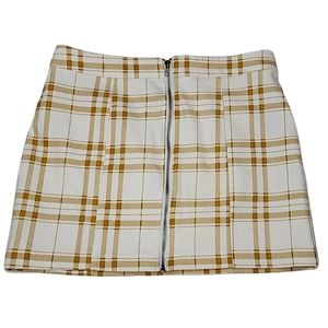 Women's Forever 21 Yellow/White Plaid Full Back Zip Cotton Mini Shirt ▪︎ Medium